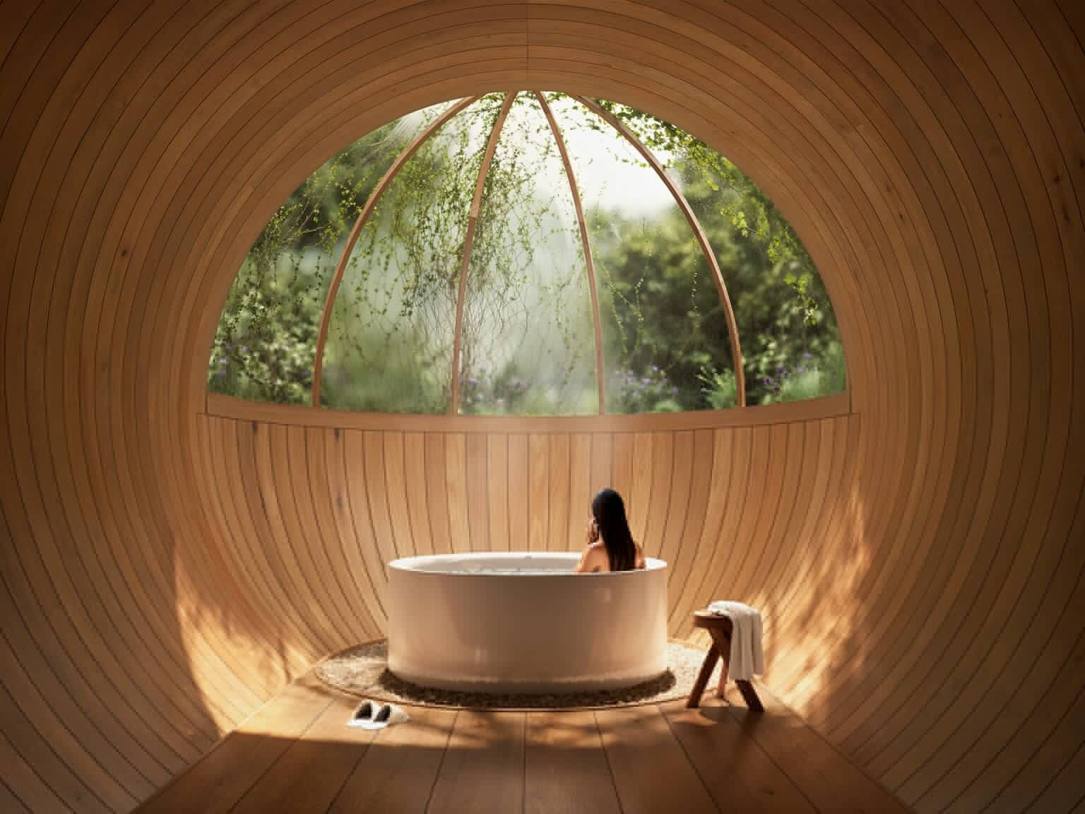 Bette — tina exenta redonda en blanco, ambiente spa