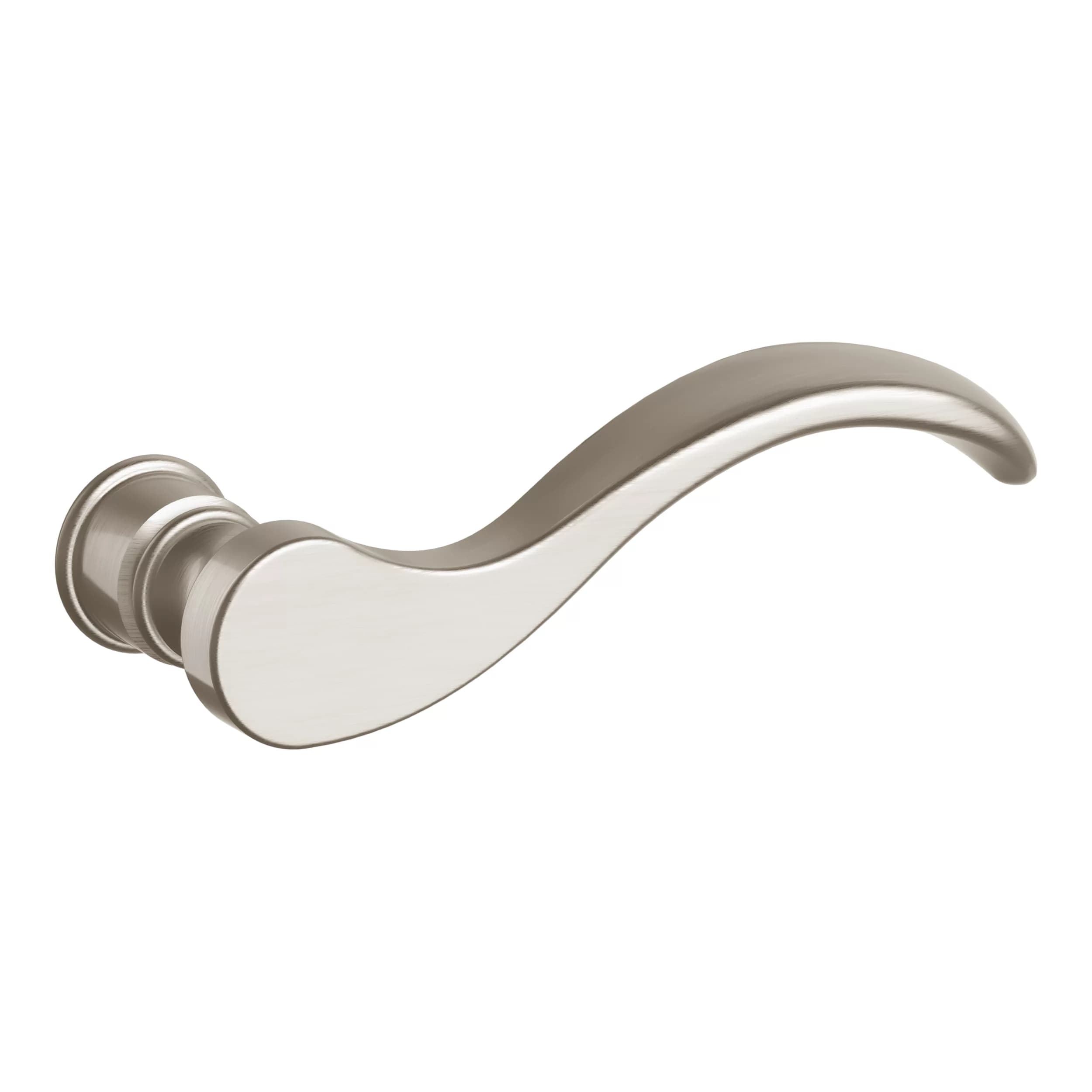 Manija de puerta Baldwin 5455V Wave en Lifetime Satin Nickel