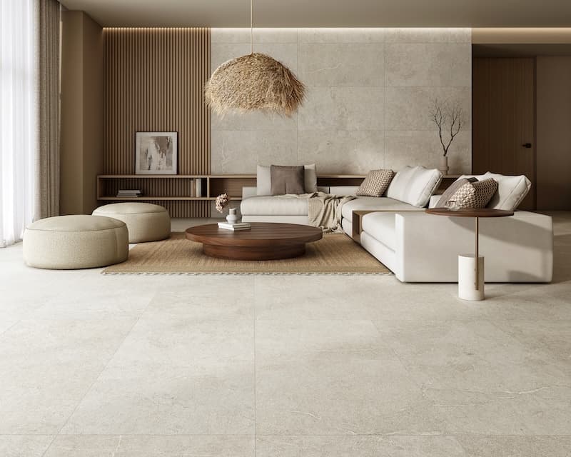 Sala con porcelánico Alpes acabado grip de Cesantoni