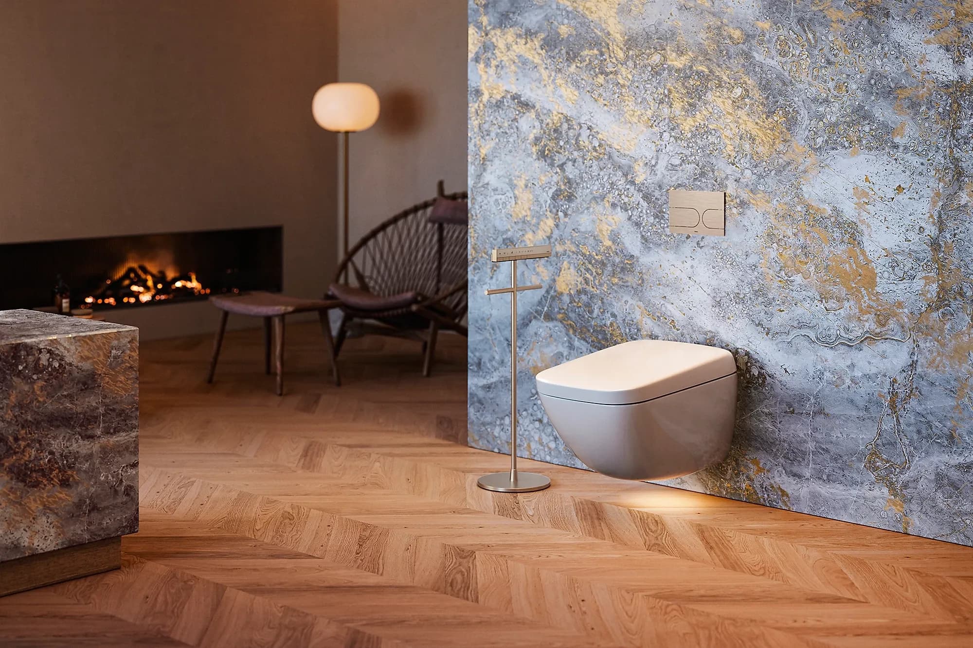 Inodoro suspendido inteligente TOTO NEOREST WX2 en ambiente de baño