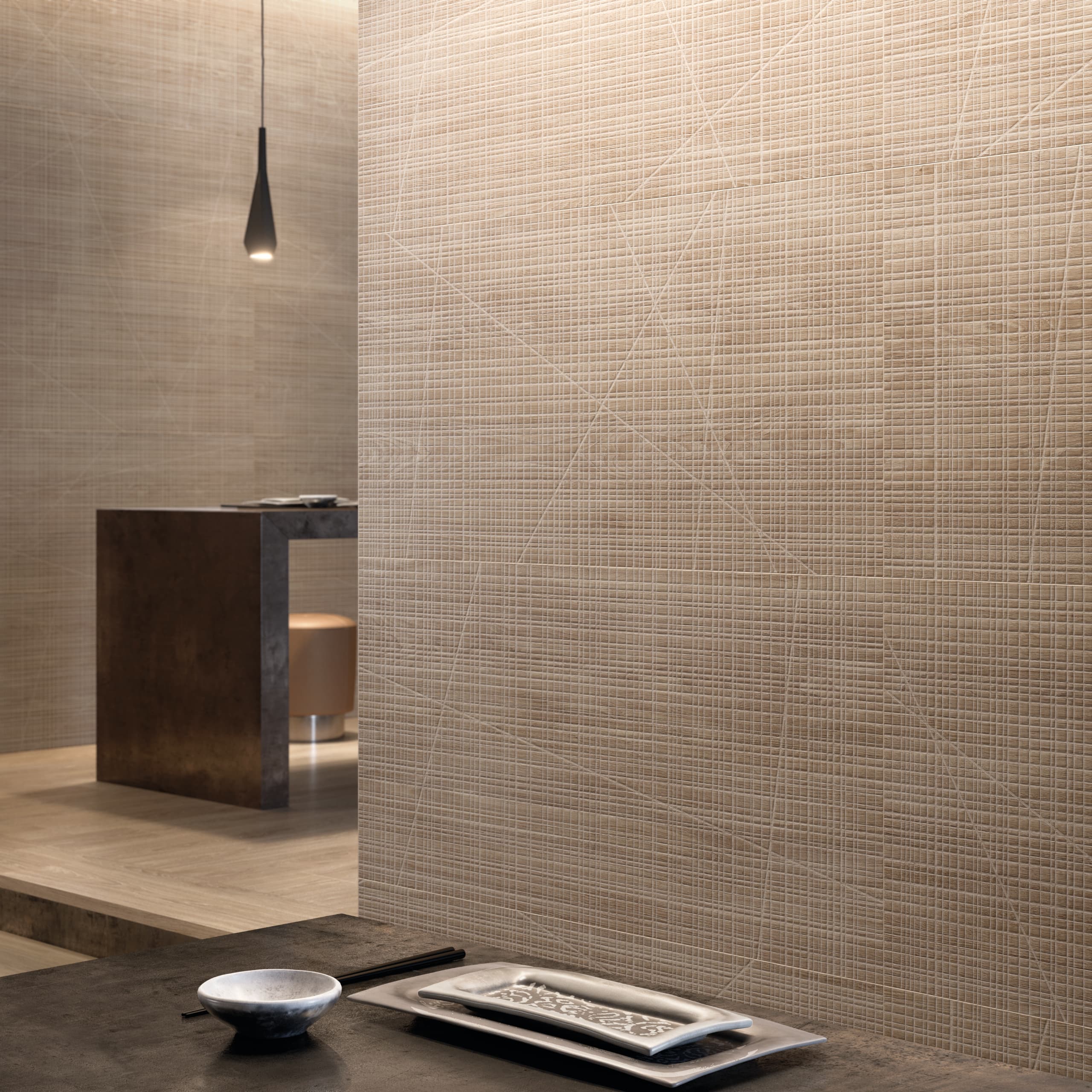 Porcelanatto CCU Woodtouch efecto madera en muro
