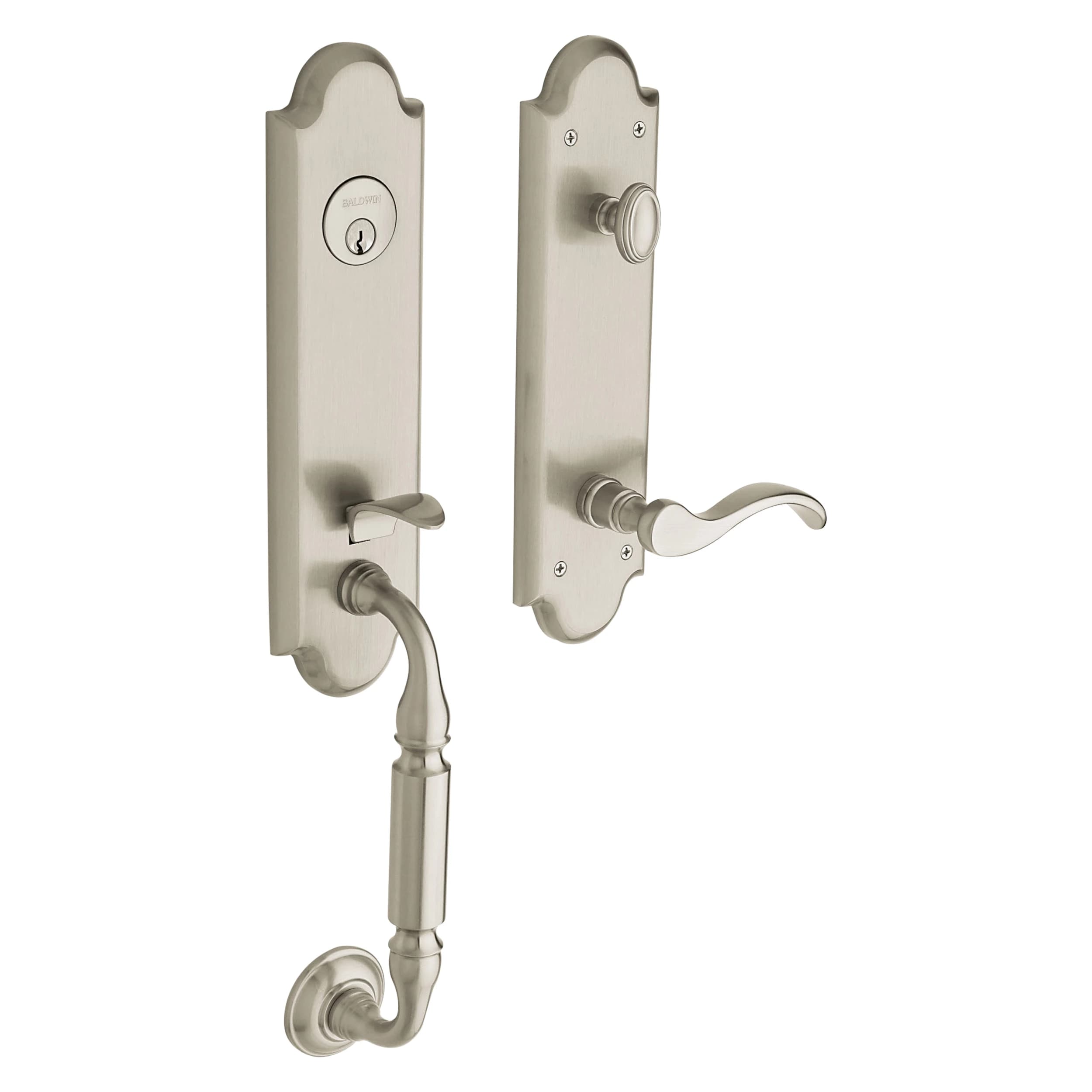 Juego de entrada Baldwin Manchester con manija Wave 5455V en Lifetime Satin Nickel