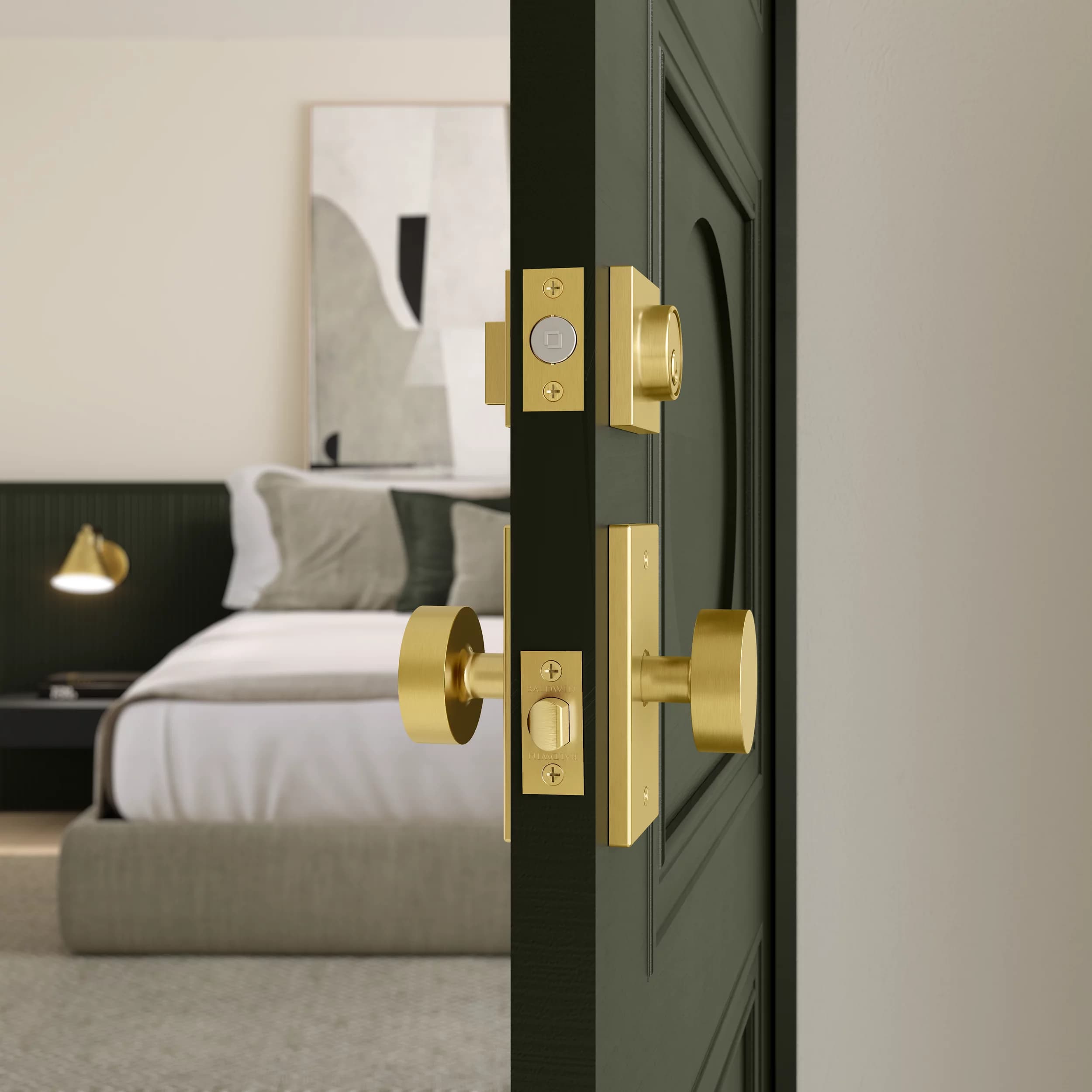 Cerradura Baldwin Gramercy Square Level instalada en puerta