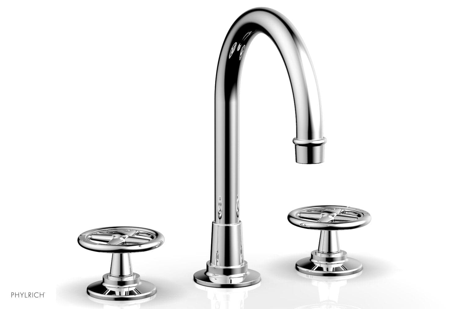 Llave de lavabo Phylrich Works 220-01 con cuello alto y manijas de cruz