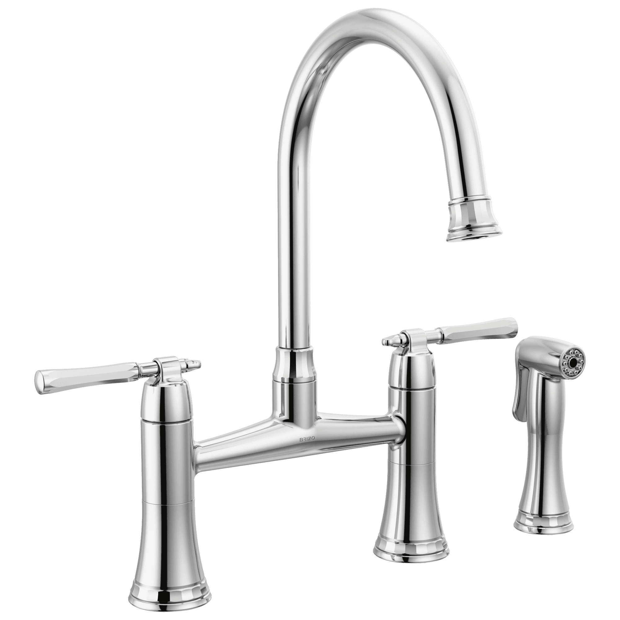 Llave de cocina tipo puente Brizo Tulham con rociador lateral en cromo pulido