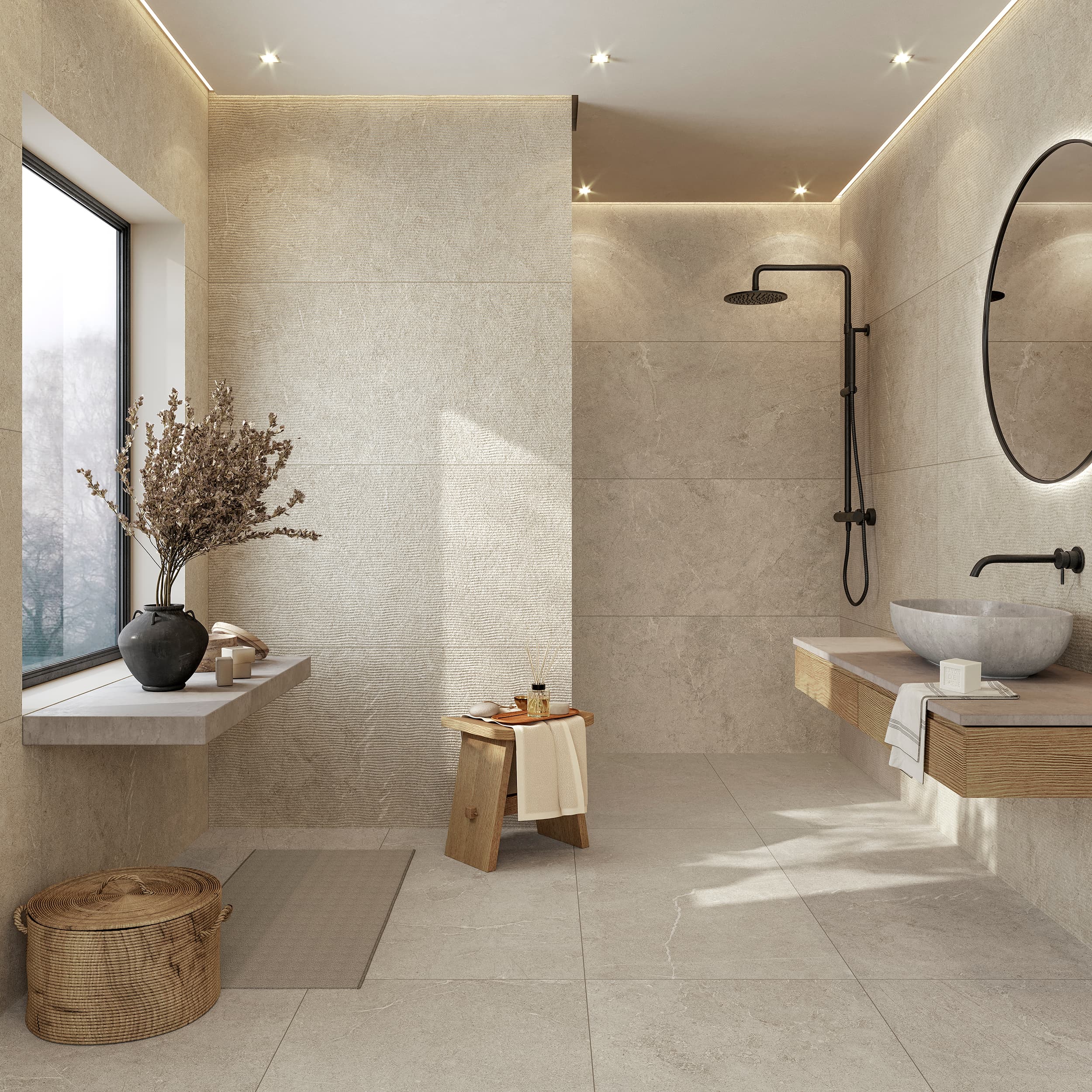 Baño con porcelánico Alpes de Cesantoni