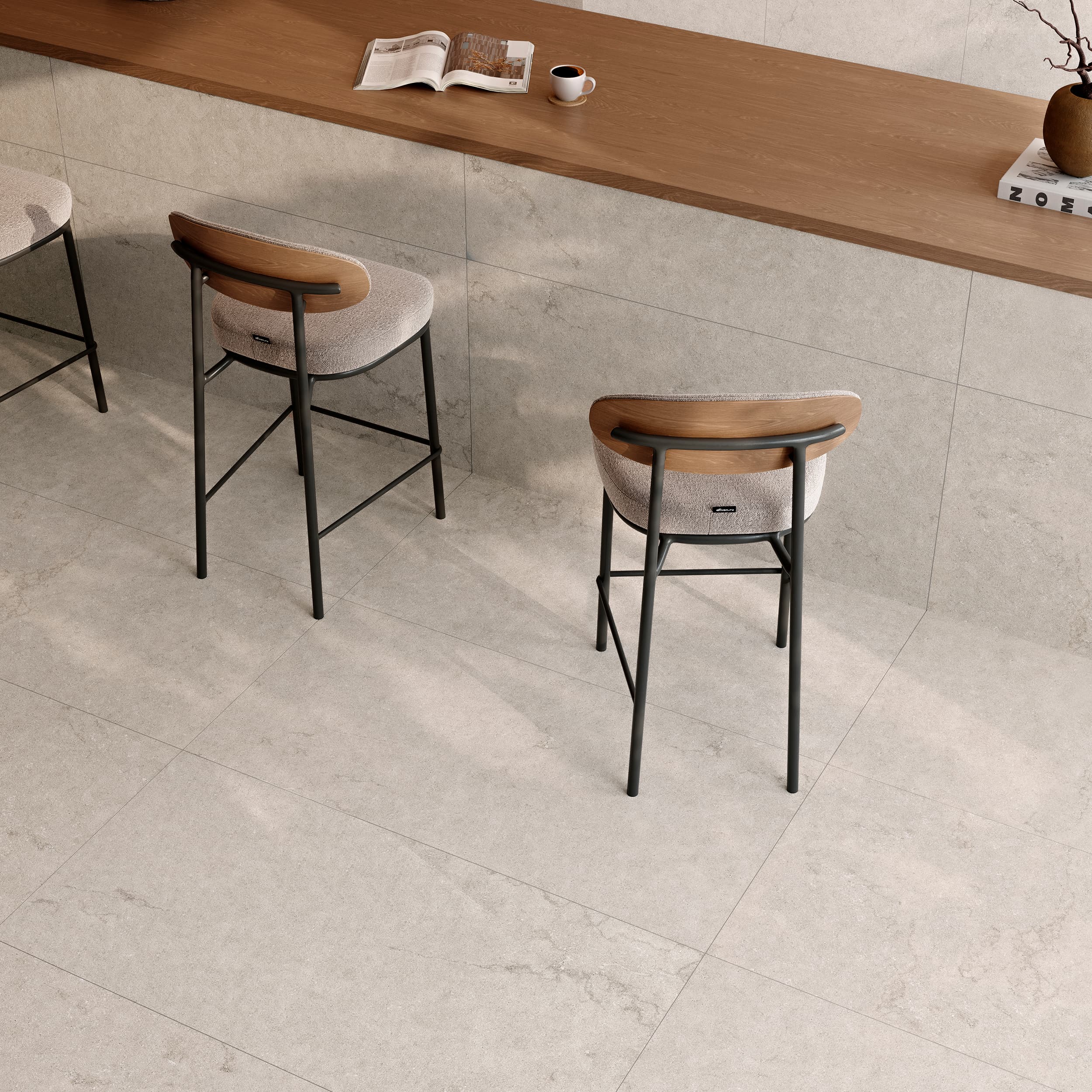 CafeterÃa con porcelánico Arezzo de Cesantoni