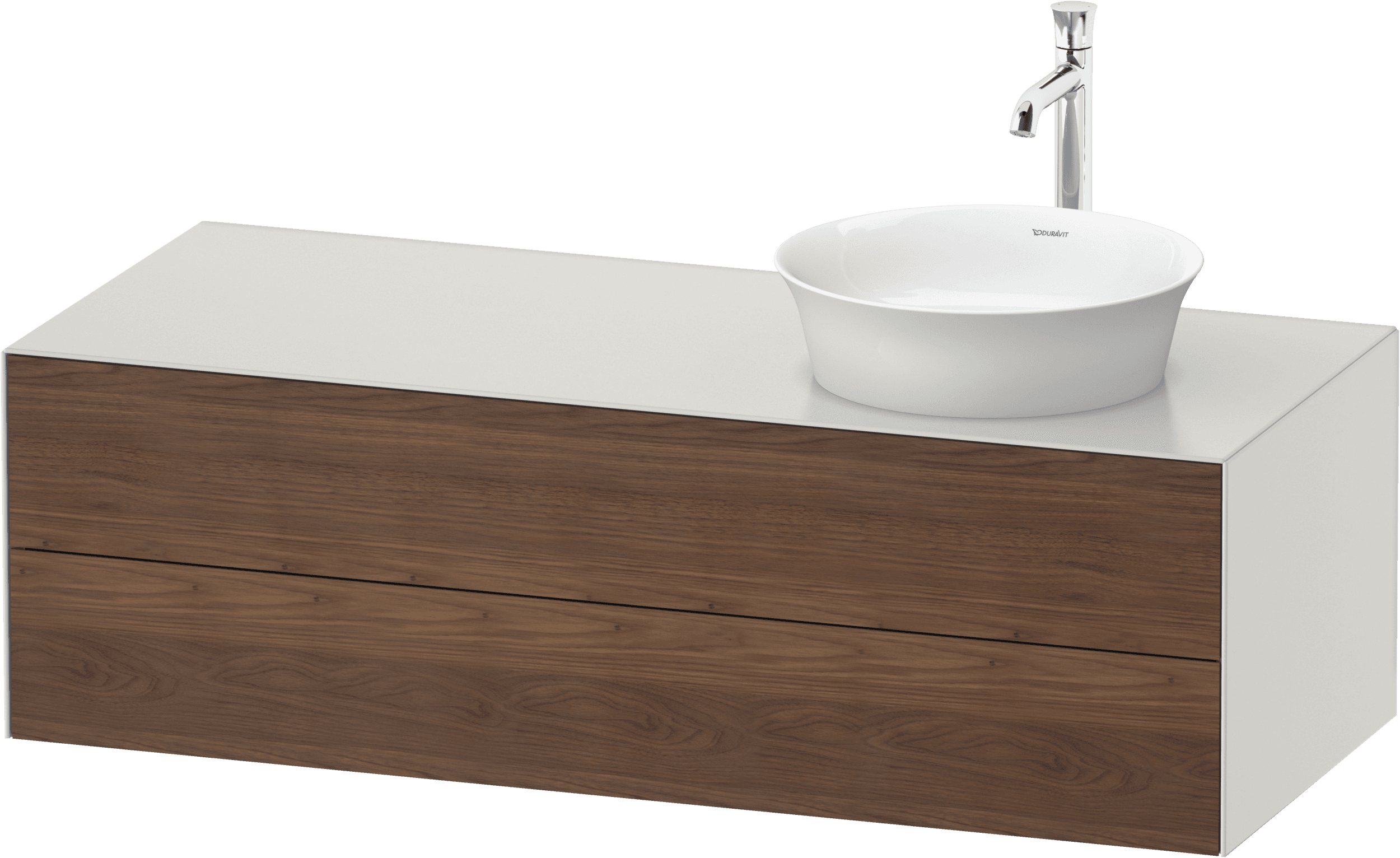Mueble consola suspendido White Tulip de Duravit con frente de nogal americano