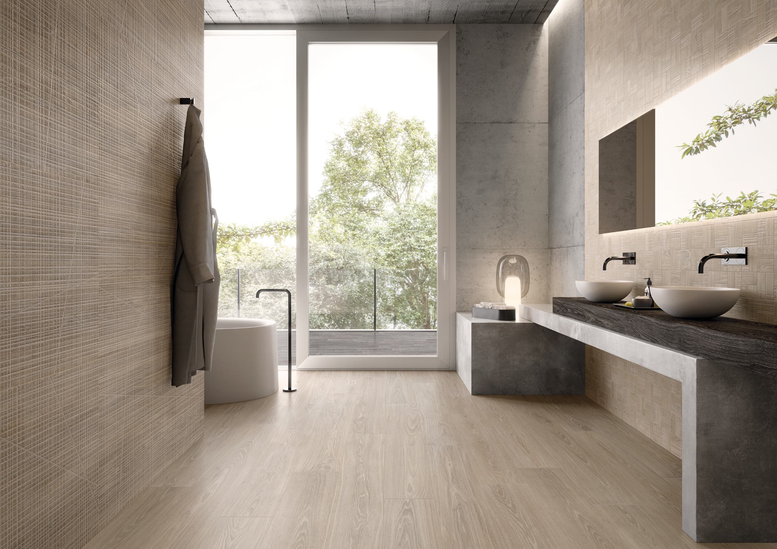 Porcelanatto CCU Woodtouch efecto madera en ambiente interior