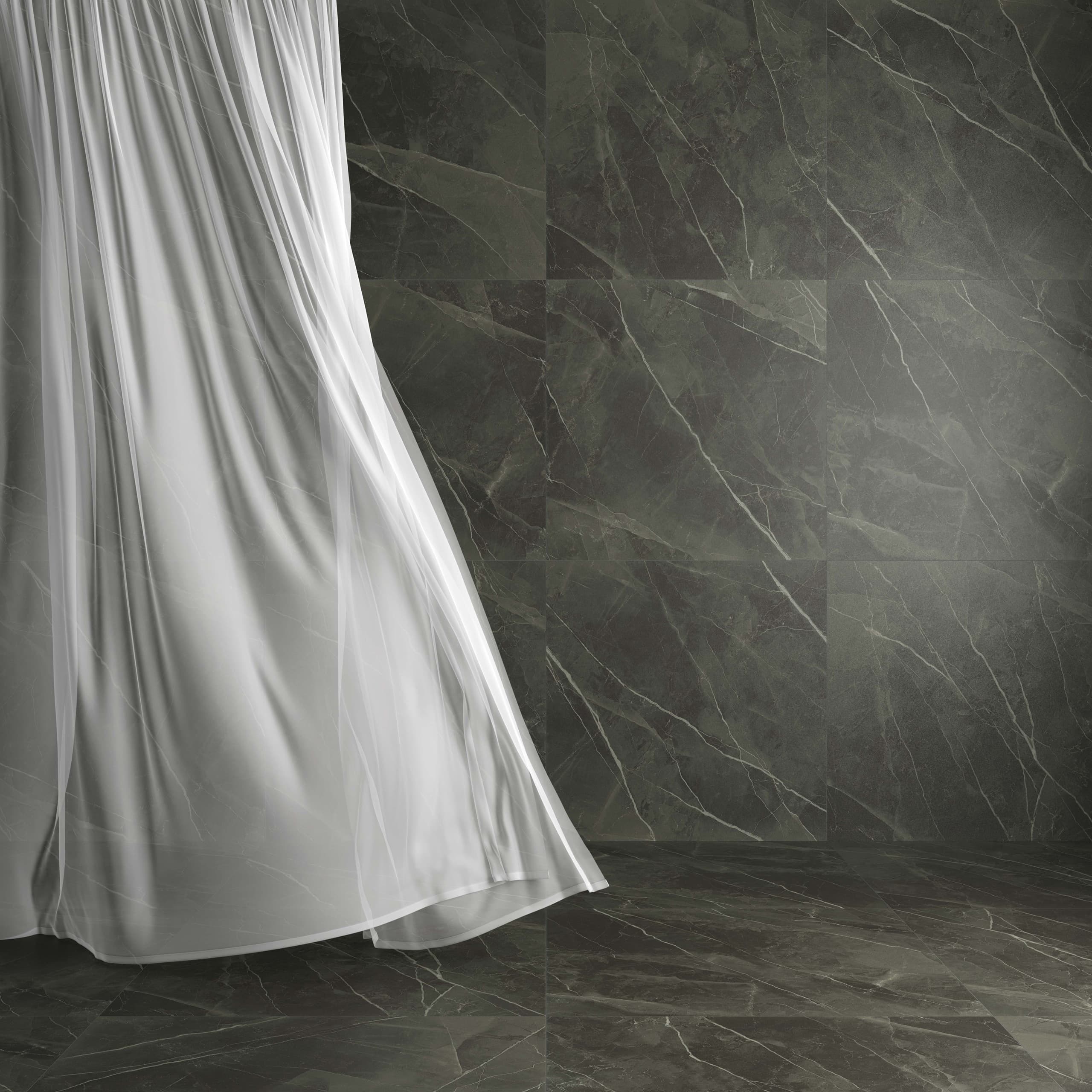 Porcelanatto CCU Archimarble Calacatta Black en ambiente interior