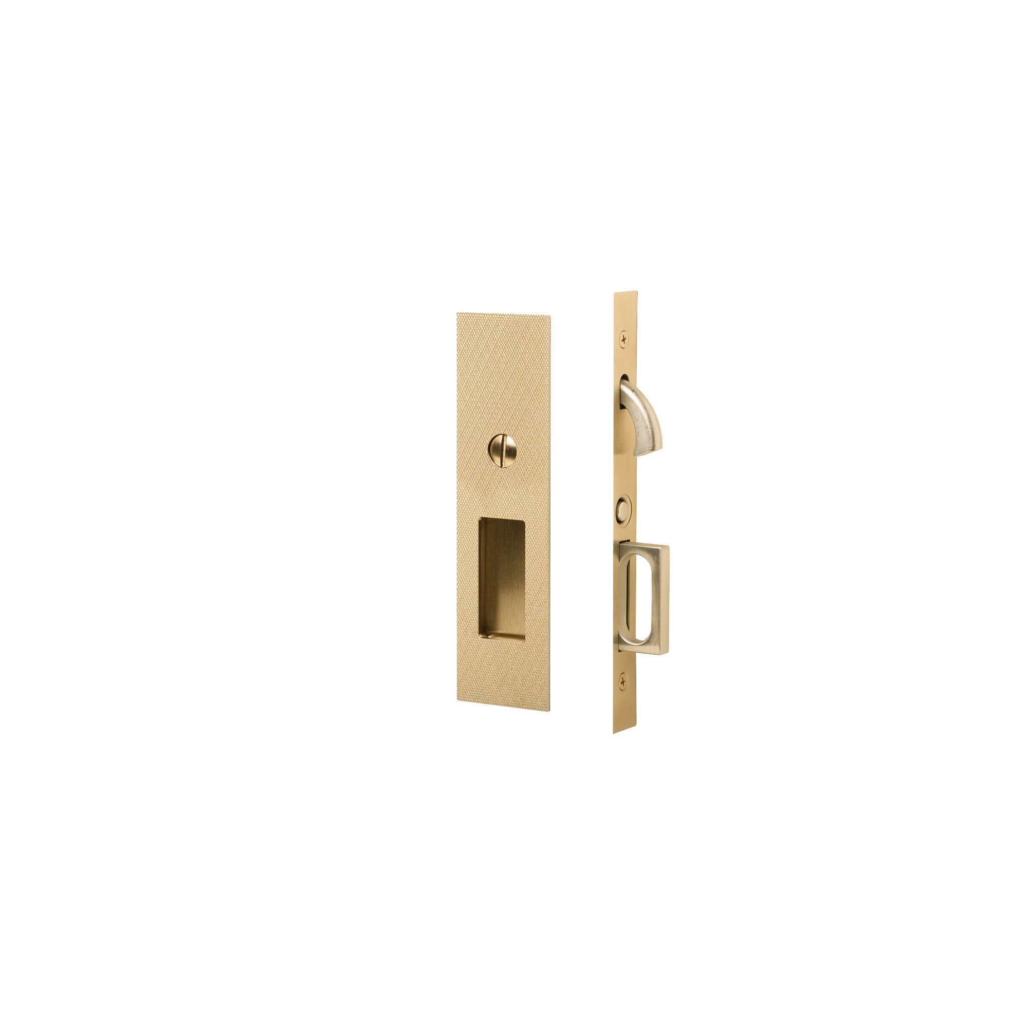 Cerradura mortise para puerta corrediza moleteada rectangular moderna estrecha Emtek